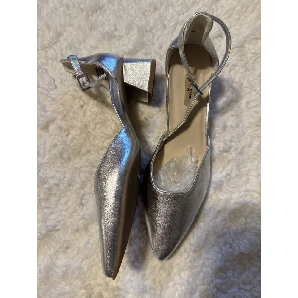 Paul Green Nicki Mary Jane  Heels Shoes Womens Size 6 US 4 UK Silver Leather